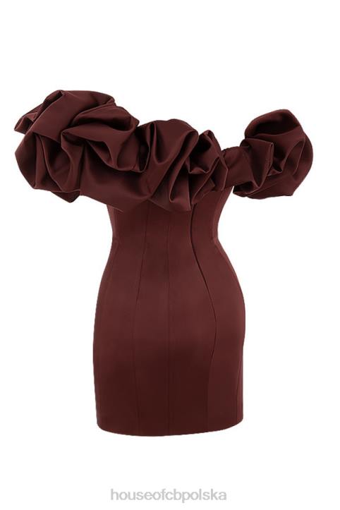 House of CB Sukienka Satynowa Bez Ramiączek Falbana Raisin Modna Elegancka