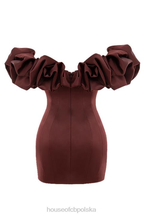 House of CB Sukienka Satynowa Bez Ramiączek Falbana Raisin Modna Elegancka