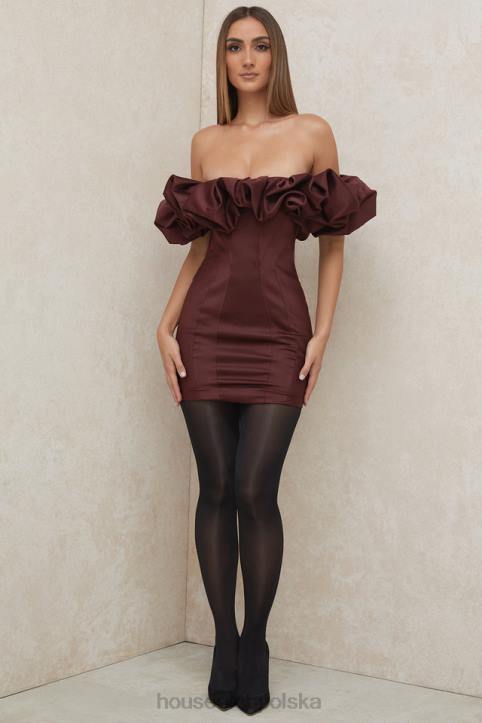 House of CB Sukienka Satynowa Bez Ramiączek Falbana Raisin Modna Elegancka