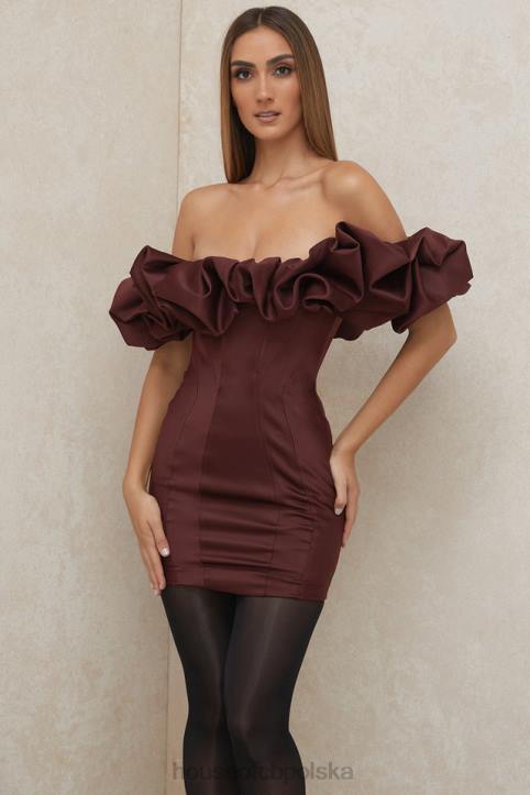 House of CB Sukienka Satynowa Bez Ramiączek Falbana Raisin Modna Elegancka