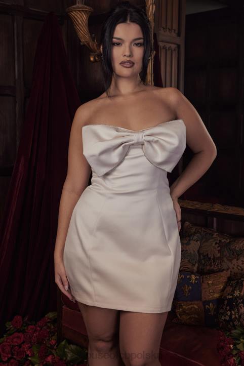 House of CB Sukienka Ariella Satynowa Kość Słoniowa z Kokardką