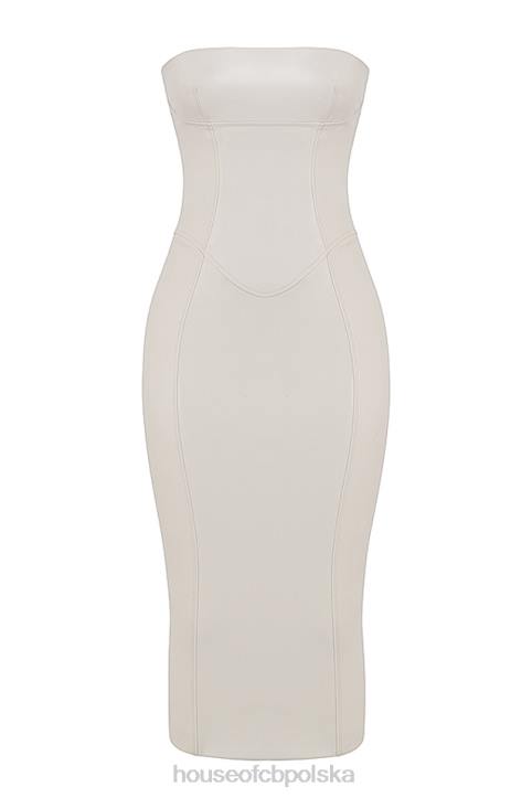 House of CB Sukienka bez ramiączek wegańska skóra Camilla Ivory modna odzież