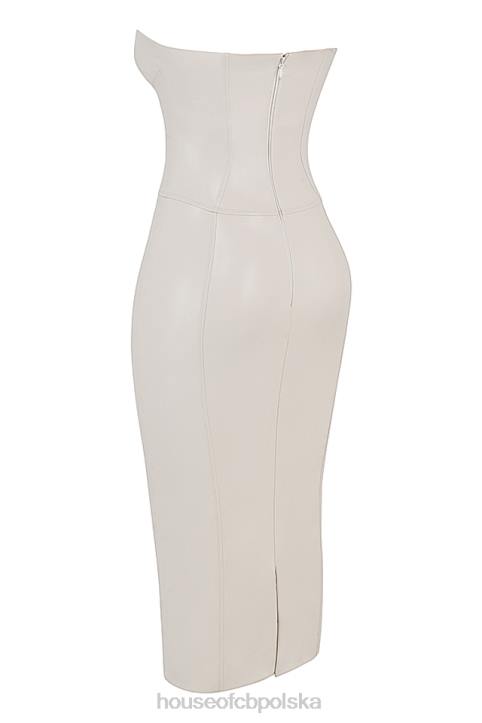 House of CB Sukienka bez ramiączek wegańska skóra Camilla Ivory modna odzież