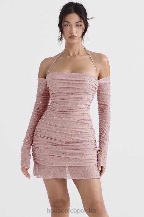 House of CB Sukienka Estella Różowa z Kryształkami dla Eleganckich Stylizacji