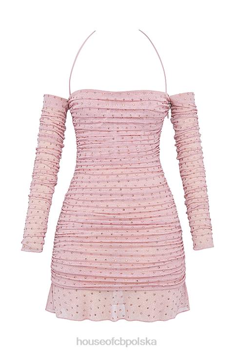 House of CB Sukienka Estella Różowa z Kryształkami dla Eleganckich Stylizacji
