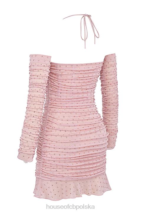 House of CB Sukienka Estella Różowa z Kryształkami dla Eleganckich Stylizacji