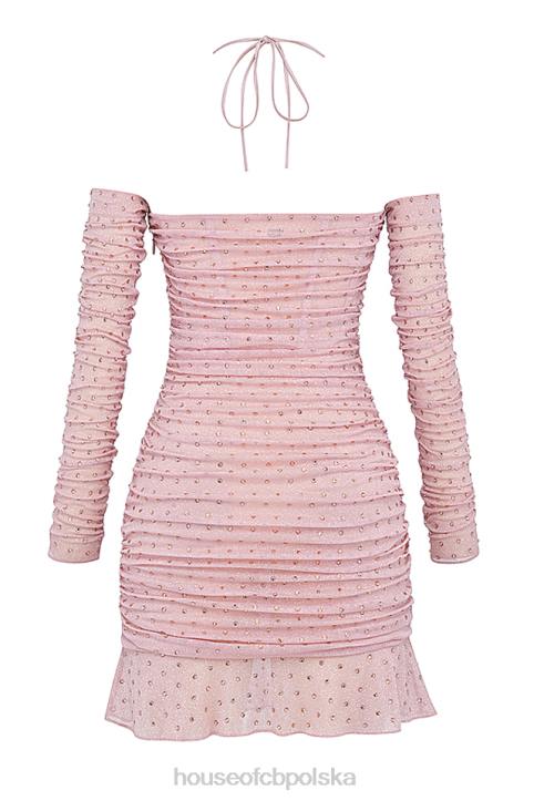 House of CB Sukienka Estella Różowa z Kryształkami dla Eleganckich Stylizacji