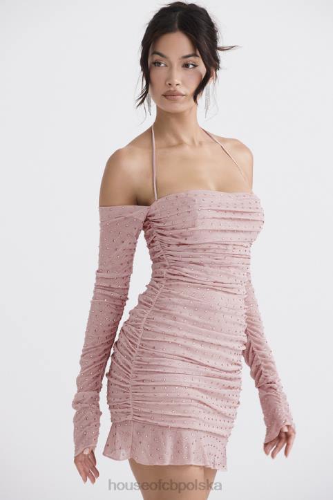 House of CB Sukienka Estella Różowa z Kryształkami dla Eleganckich Stylizacji