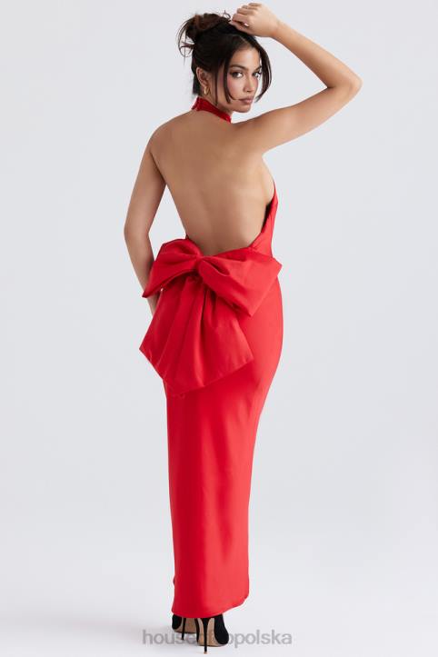 House of CB Sukienka wiązana na szyi Ilaria z czerwoną kokardką modna elegancka odzież damska