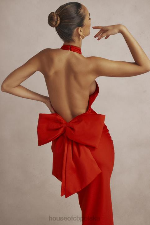 House of CB Sukienka wiązana na szyi Ilaria z czerwoną kokardką modna elegancka odzież damska