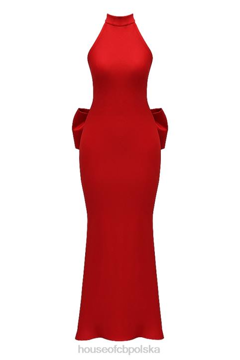 House of CB Sukienka wiązana na szyi Ilaria z czerwoną kokardką modna elegancka odzież damska