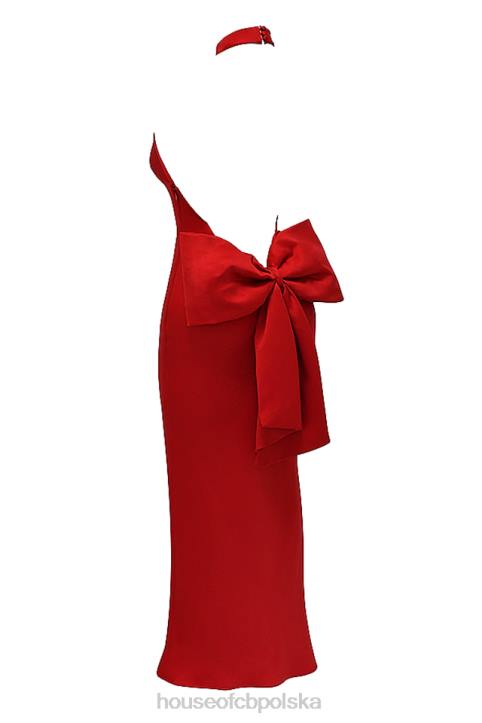 House of CB Sukienka wiązana na szyi Ilaria z czerwoną kokardką modna elegancka odzież damska