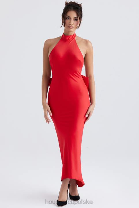 House of CB Sukienka wiązana na szyi Ilaria z czerwoną kokardką modna elegancka odzież damska