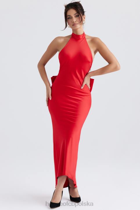 House of CB Sukienka wiązana na szyi Ilaria z czerwoną kokardką modna elegancka odzież damska