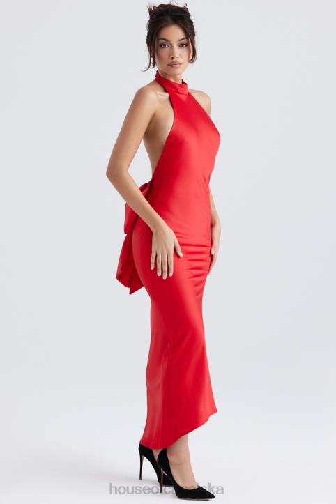 House of CB Sukienka wiązana na szyi Ilaria z czerwoną kokardką modna elegancka odzież damska