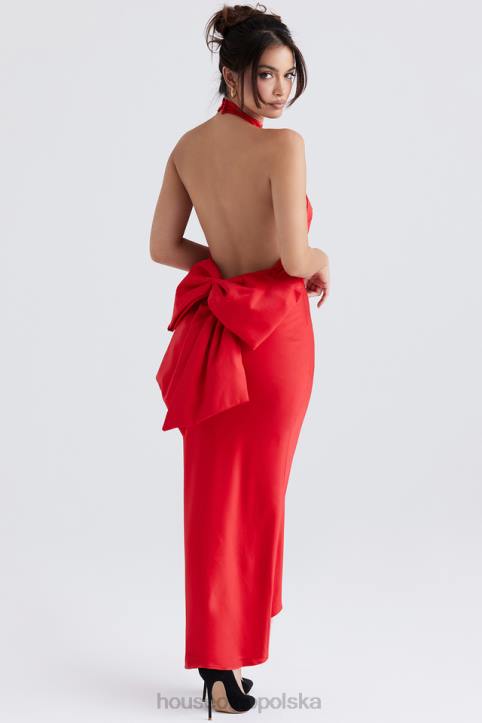 House of CB Sukienka wiązana na szyi Ilaria z czerwoną kokardką modna elegancka odzież damska
