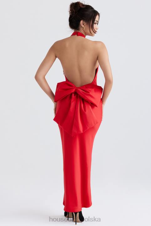 House of CB Sukienka wiązana na szyi Ilaria z czerwoną kokardką modna elegancka odzież damska