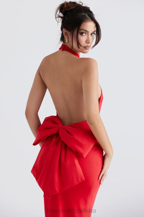 House of CB Sukienka wiązana na szyi Ilaria z czerwoną kokardką modna elegancka odzież damska