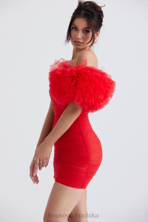 House of CB Czerwona Sukienka z Falbankami Noelle Modna Odzież